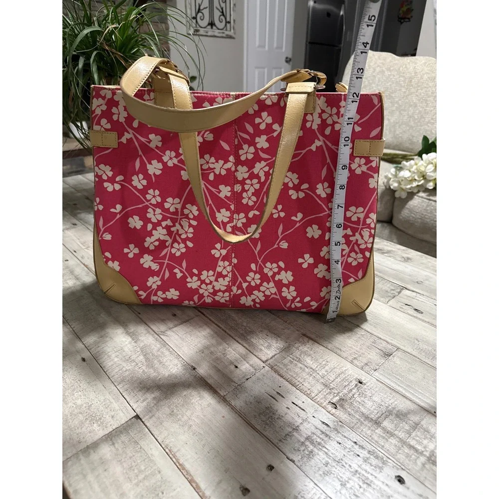 Bath & Body Works Pink Cherry Blossom Floral Canvas Tote Bag Tan Trim Large